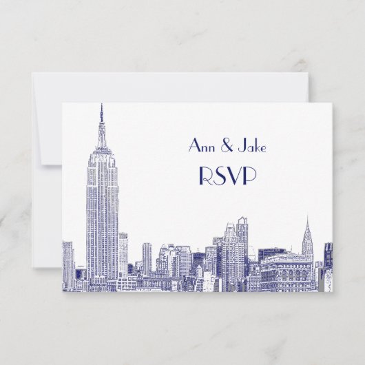 NYC Skyline 01 Etched White RSVP #2 Blue Kaartje (Voorkant)