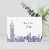 NYC Skyline 01 Etched White RSVP #2 Blue Kaartje (Staand voorkant)