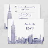 NYC Skyline 01 Etched White RSVP #2 Blue Kaartje (Voorkant / Achterkant)