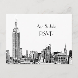 NYC Skyline 01 Gegraveerd Wit RSVP 1 Uitnodiging Briefkaart
