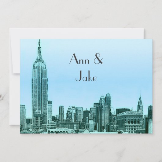 NYC Skyline 01 Mariage Turquoise Etched Invitation (Devant)