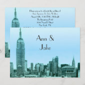NYC Skyline 01 Mariage Turquoise Etched Invitation (Devant / Derrière)