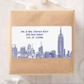 NYC Skyline 01A Etched Étiquette de adresse Blue (En situation)