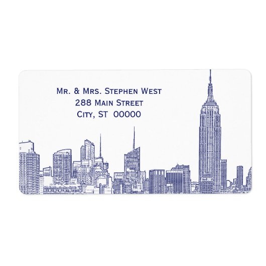 NYC Skyline 01A Etched Étiquette de adresse Blue (Devant)