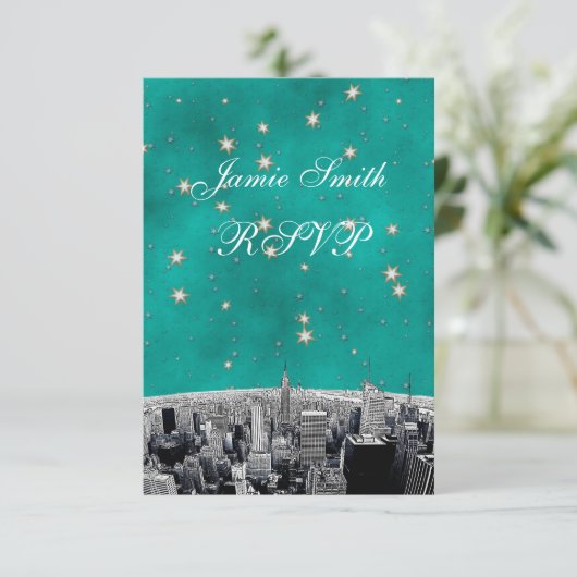 NYC Skyline 2 Turquoise Gold Star RSVP avec menu (Debout devant)