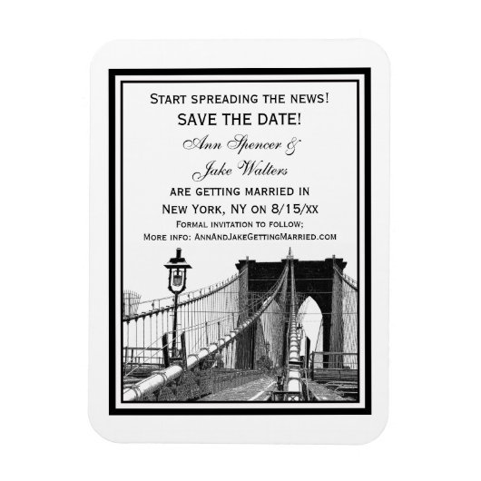 NYC Skyline Brooklyn Bridge #2 Save the Date Magneet (Verticaal)