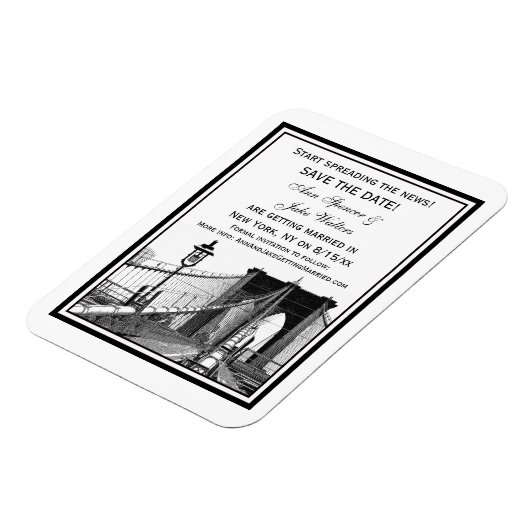 NYC Skyline Brooklyn Bridge #2 Save the Date Magneet (Linkerzijde)