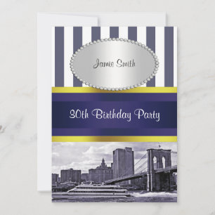 NYC Skyline Brooklyn Bridge Boat Blue Wt2 Birthday Kaart