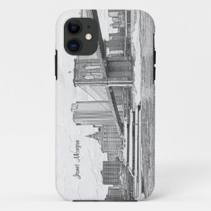 NYC Skyline Brooklyn Bridge Boat Etched Kijk #3 iPhone 11 Hoesje