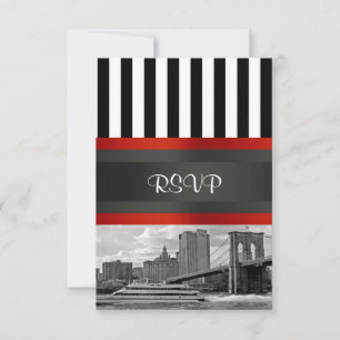 NYC Skyline Brooklyn Bridge Boat Invitation Suite RSVP Kaartje