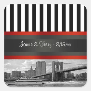 NYC Skyline Brooklyn Bridge Boat Invitation Suite Vierkante Sticker