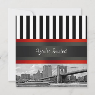 NYC Skyline Brooklyn Bridge, Boat Party Invitation Kaart