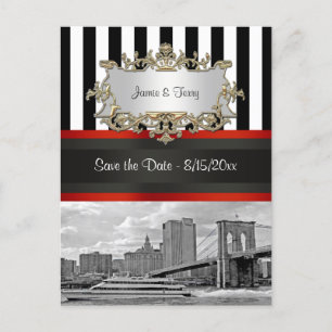 NYC Skyline Brooklyn Bridge, Boat Save the Date Aankondigingskaart