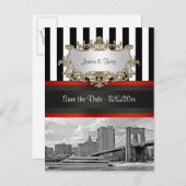 NYC Skyline Brooklyn Bridge, Boat Save the Date Aankondigingskaart (Voorkant / Achterkant)