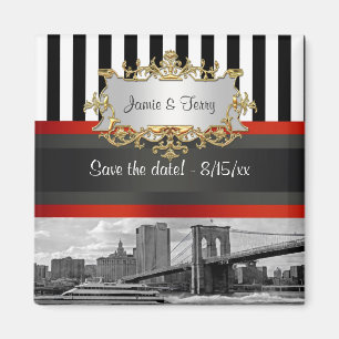 NYC Skyline Brooklyn Bridge, Boat Save the Date Magneet