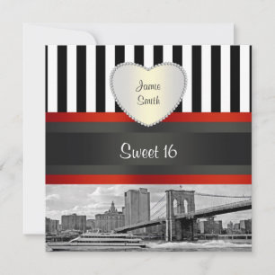 NYC Skyline Brooklyn Bridge Boot Sweet 16 H Uitnod Kaart