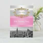 NYC Skyline BW 05 Blanc, Invitation d'anniversaire (Debout devant)