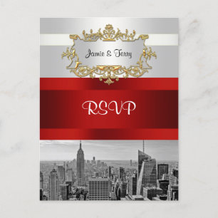NYC Skyline BW 05 White Red RSVP Briefkaart