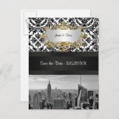 NYC Skyline BW 431 Damask Save the Date Briefkaart (Voorkant / Achterkant)