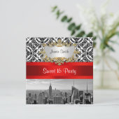 NYC Skyline BW 432 Damask - Sweet 16 Invitation de (Debout devant)