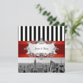 NYC Skyline BW B2 bruiloft uitnodiging F2 (Staand voorkant)
