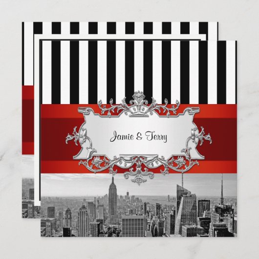 NYC Skyline BW B2 Faire-part de mariage F2 (Devant / Derrière)