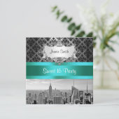 NYC Skyline BW B3 Damask - Sweet 16 Invitation de (Debout devant)