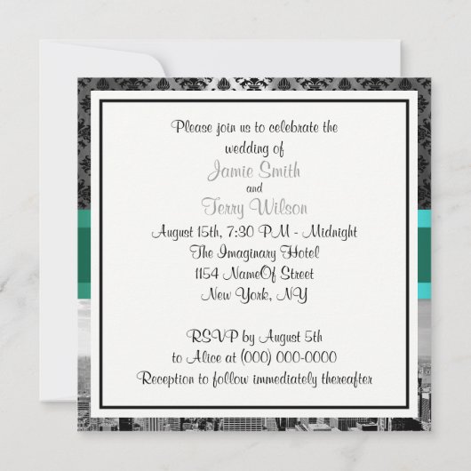 NYC Skyline BW B3 Mariage damassé Invitation F2 (Dos)