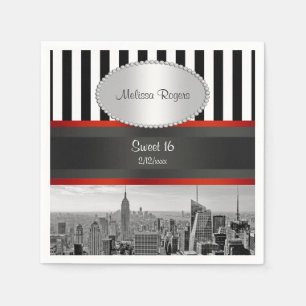 NYC Skyline BW Black White Stripe P Sweet 16 Servet