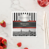 NYC Skyline BW Black White Stripe P Wedding Servetten (Insitu)