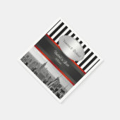 NYC Skyline BW Black White Stripe P Wedding Servetten (Hoek)