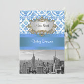 NYC Skyline BW D4 Damask Baby shower Invitation V (Debout devant)