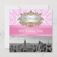 NYC Skyline BW D4P Roze Damast Verjaardagsfeestje