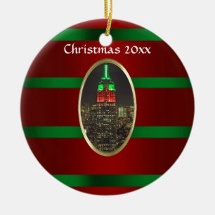 NYC Skyline: EMP St Building Night Xmas #6R Keramisch Ornament