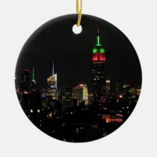 NYC Skyline: EMP ST gebouw Xmas kleuren Keramisch Ornament