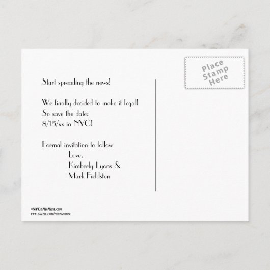 NYC Skyline ESB BW 1 Sla de datum op Aankondigingskaart (Achterkant)