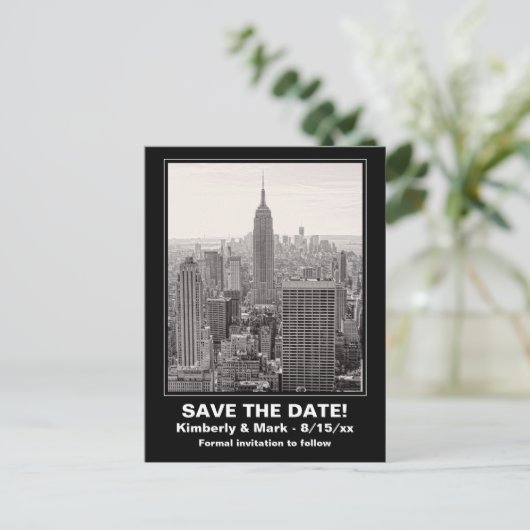 NYC Skyline ESB BW 1 Sla de datum op Aankondigingskaart (Staand voorkant)