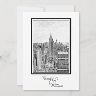 NYC Skyline ESB BW Geëtste Trouwkaart Kaart