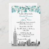 NYC Skyline ESB Etch Eucalyptus Wedding Kaart (Voorkant / Achterkant)