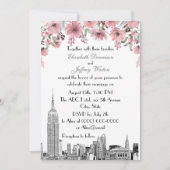 NYC Skyline ESB Etch Pink Floral Wedding Kaart (Voorkant)