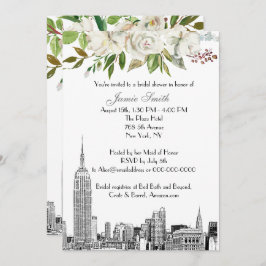 NYC Skyline ESB Etch White Floral Vrijgezellenfees Kaart