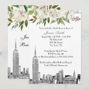 NYC Skyline ESB Etch White Floral Vrijgezellenfees Kaart