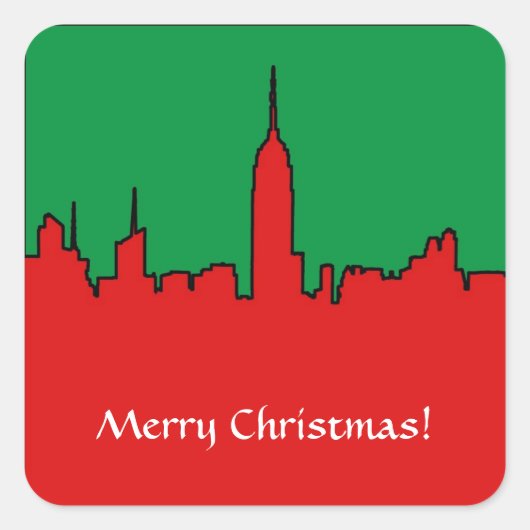 NYC Skyline: ESB-kerstSilhouette Vierkante Sticker (Voorkant)