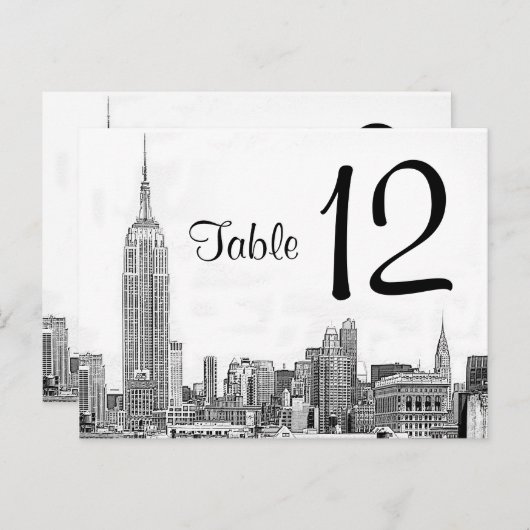 NYC Skyline Etched 01 Numéro de table (Devant / Derrière)
