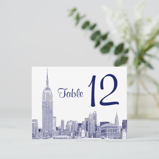 NYC Skyline Etched 01 Numéro de table Bleu (Debout devant)