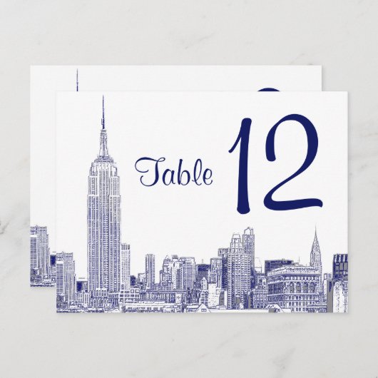 NYC Skyline Etched 01 Numéro de table Bleu (Devant / Derrière)