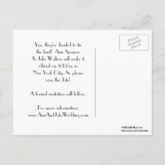 NYC Skyline Etched 01B sparen de Datum Aankondigingskaart (Achterkant)