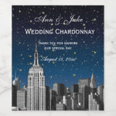 NYC Skyline Etched #2 Starry Blue Gradient BG Wijn Etiket (Enkel label)