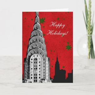 NYC Skyline Etched Chrysler Bldg Kerstfeestdag Feestdagen Kaart