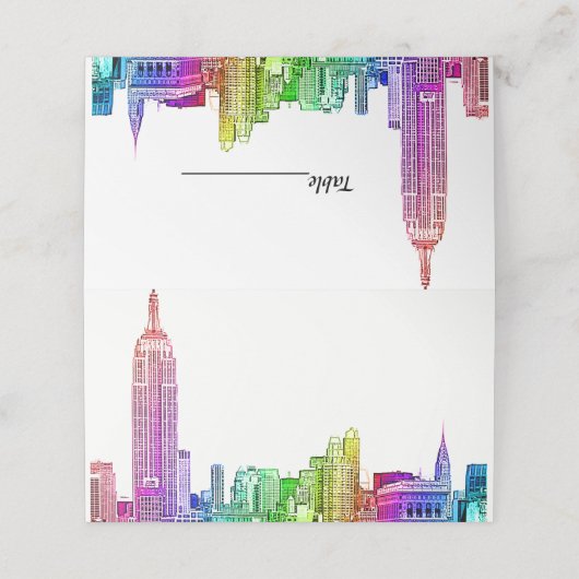 NYC Skyline Etted Look Rainbow Escort Cartes (Extérieur déplié)